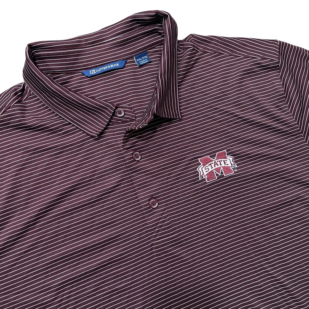 Cutter & Buck Mississippi State Bulldogs Shirt Mens XXL Maroon Burgundy Striped